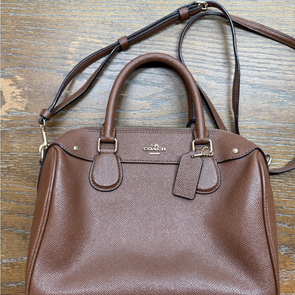 Coach Pebbled Leather Satchel in Warm Brown with Gold Hardware - Picture 2 of 6